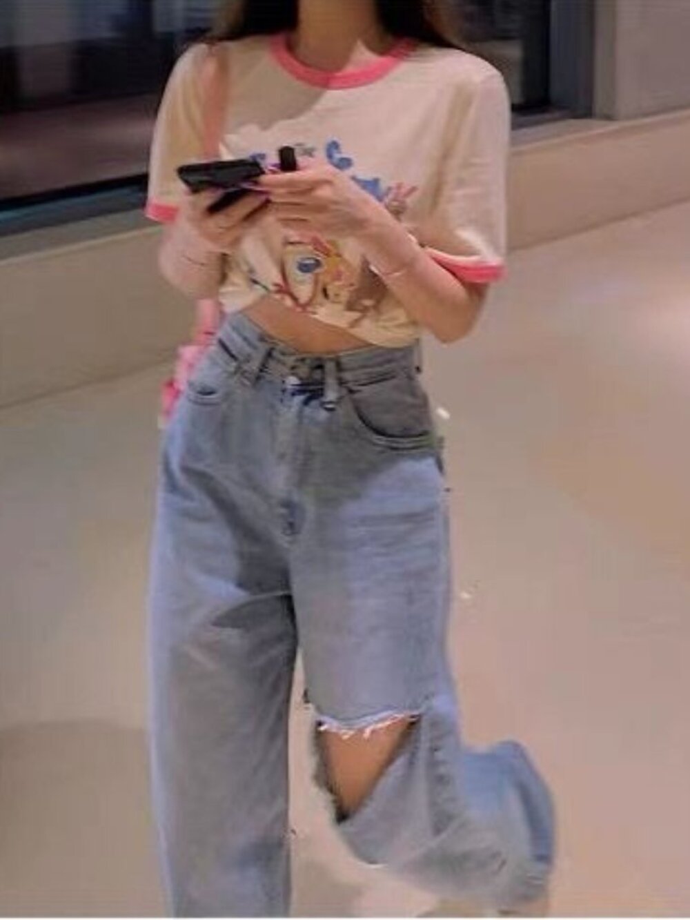 Y2K Light Wash Distressed High Rise Wide Leg Baggy Jeans Size S - Picture 2 of 7